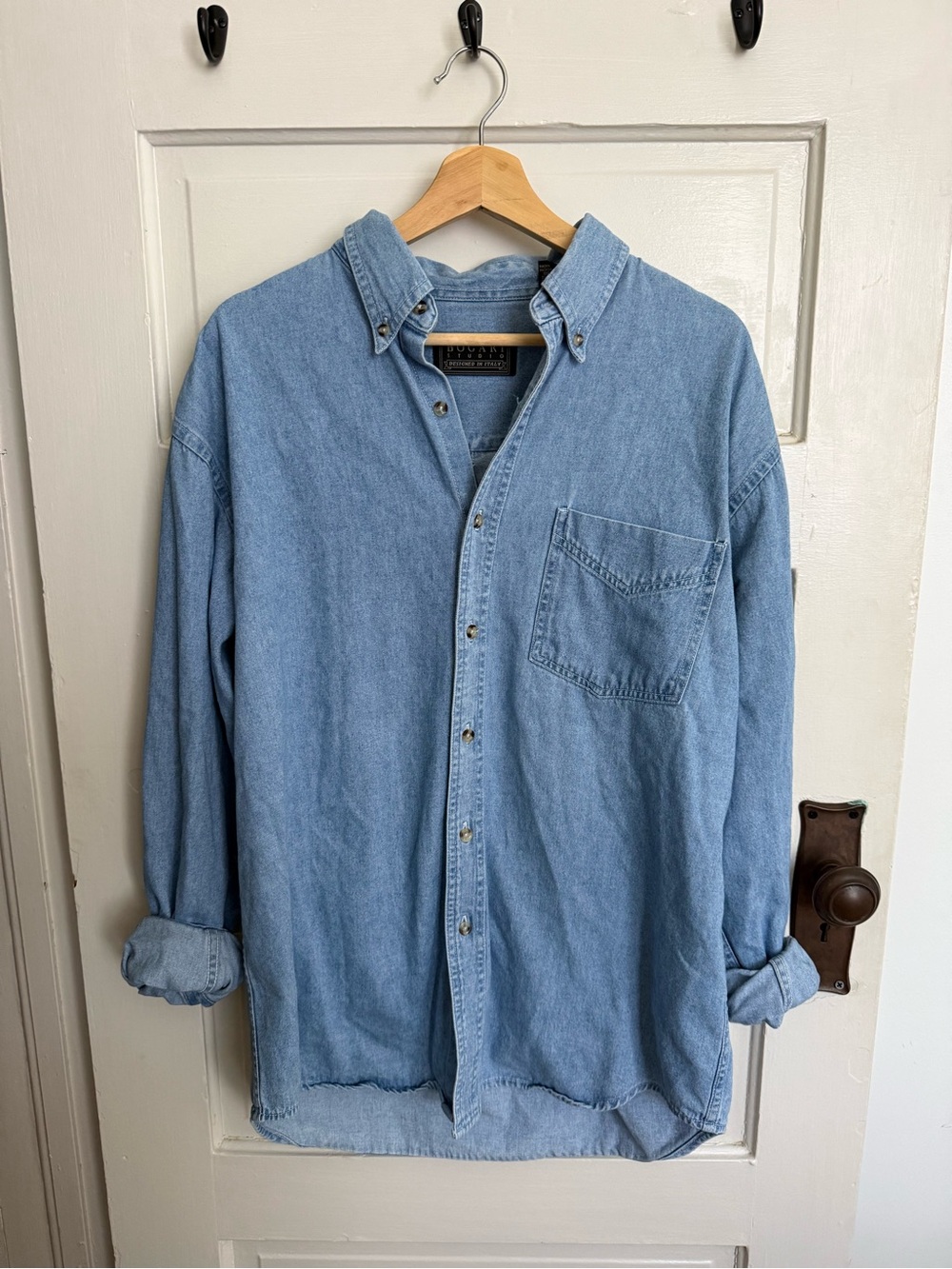 Vintage Oversized Light Blue Denim Button-Down Shirt